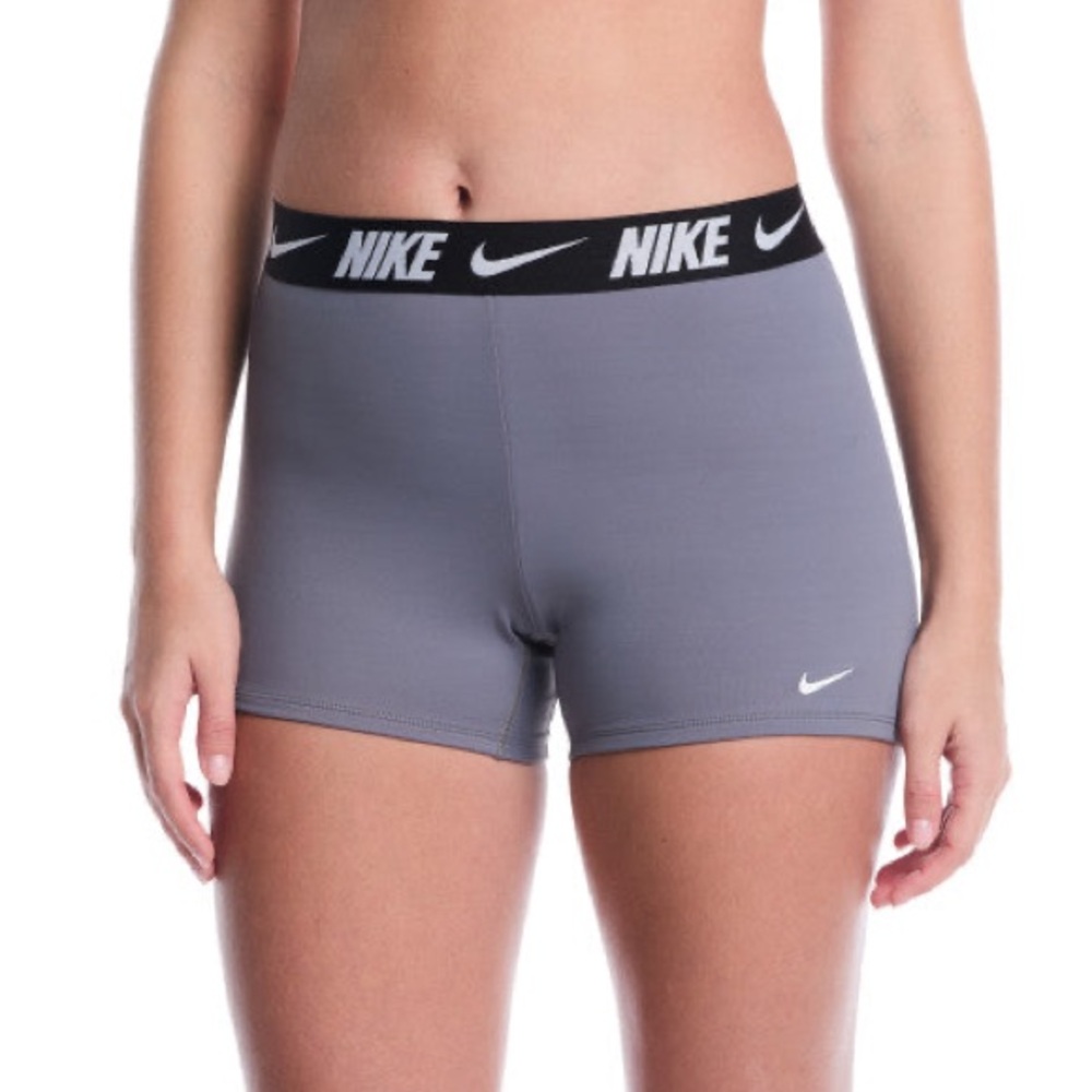 Nike Women's Logo Tape Athletic Shorts in Gray